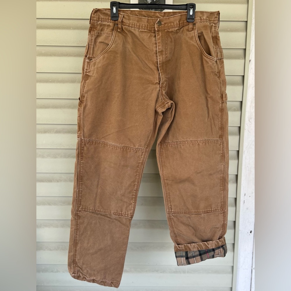 Lakin McKey Pants 36x32-measured Tan Canvas Flannel Lined Double Knee Workwear